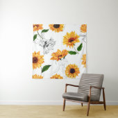 手描きヒマワリ鮮やかは黄色。 タペストリー (インサイチュ)