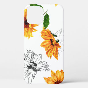 手描きヒマワリ鮮やかは黄色。 iPhone 12ケース