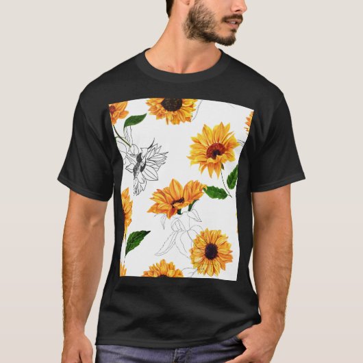 手描きヒマワリ鮮やかは黄色。 Tシャツ (正面)