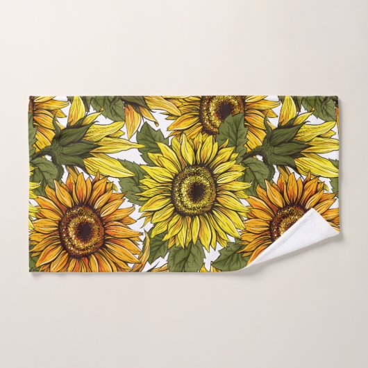 手描きヒマワリ ハンドタオル (ハンドタオル)