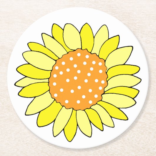 手描きヒマワリ ラウンドペーパーコースター (正面)