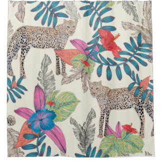 手描きヒョウ シャワーカーテン