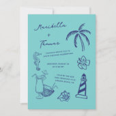 手描きビーチが全結婚体に 招待状 (正面)