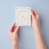 手描きビーチアイボリータウペ結婚式のSave the Date チラシ (手)