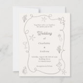 手描きビーチサンドアイボリー結婚式招待状 (正面)
