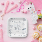 手描きビーチドゥードルイラスト ブライダルシャワー ペーパープレート (パーティー)