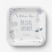 手描きビーチドゥードルイラスト ブライダルシャワー ペーパープレート (正面)
