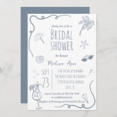 手描きビーチドードルイラストブライダルシャワー 招待状 (正面/裏面)