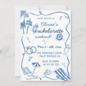 手描きビーチ沿岸バチェロレッテ 招待状 (正面)