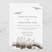 手描きビーチ結婚式招待状と砂丘 招待状 (正面/裏面)