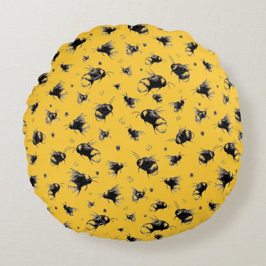 手描きビー装飾用クッション付き装飾デザイン ラウンドクッション (正面)