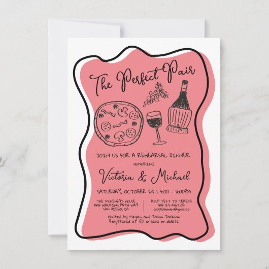 手描きピザとワイン完璧なペイタリアンア 招待状 (正面)