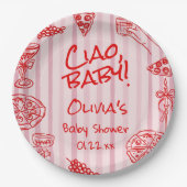 手描きピザピンクレッドチャオ赤ちゃんシャワー ペーパープレート (正面)