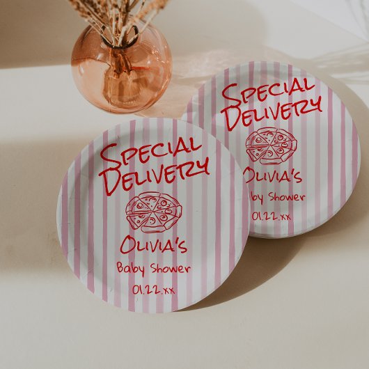 手描きピザレッド特別配送ベビーシャワー ペーパープレート