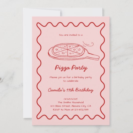 手描きピザ誕生日招待状 お洒落 招待状 (正面)