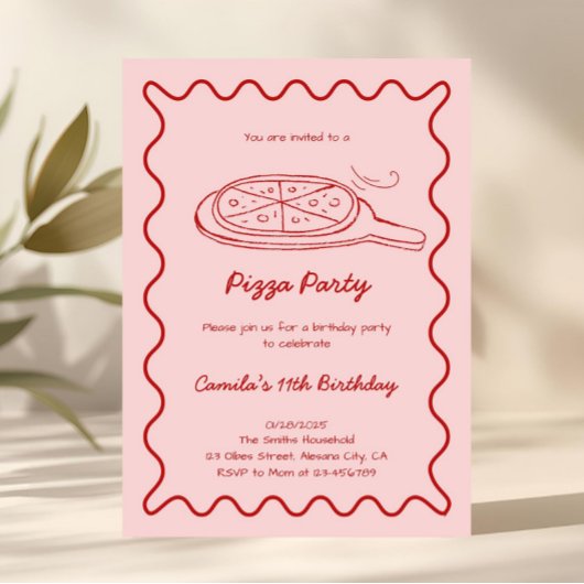 手描きピザ誕生日招待状 お洒落 招待状