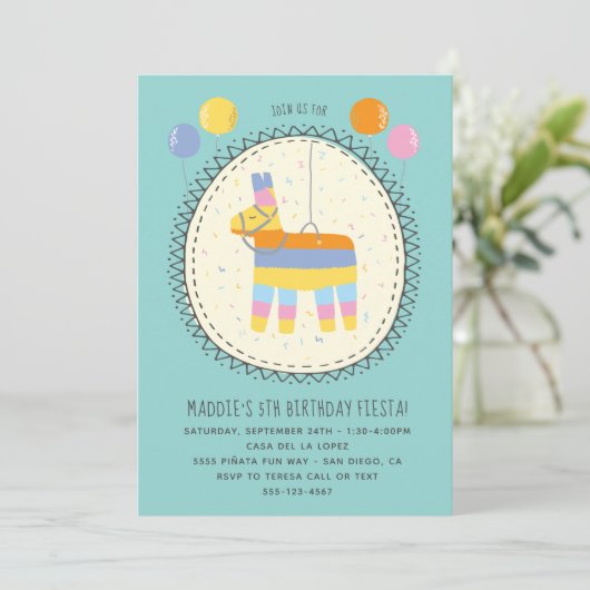 手描きピニャタメキシカンフィエスタ誕生日パーティー 招待状 (スタンド正面)