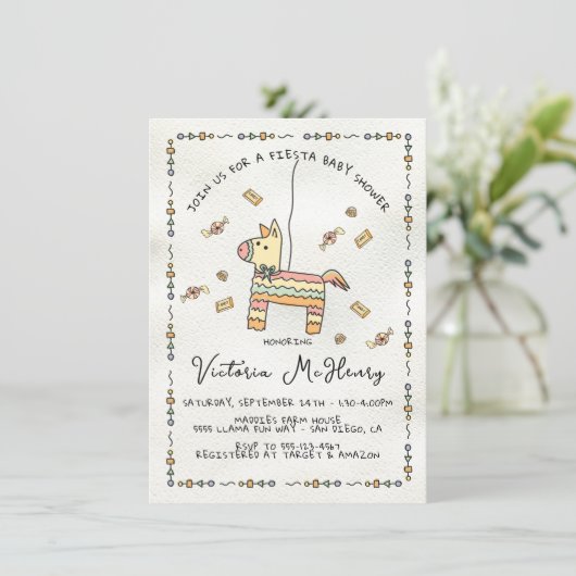手描きピニャタメキシコフェスタ赤ちゃんシャワー 招待状 (スタンド正面)