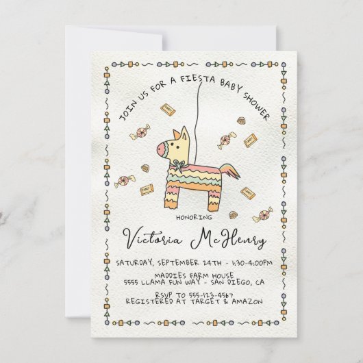 手描きピニャタメキシコフェスタ赤ちゃんシャワー 招待状 (正面)