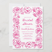手描きピンクお洒落フローラブライダルシャワー 招待状 (正面)