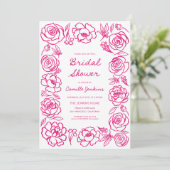 手描きピンクお洒落フローラブライダルシャワー 招待状 (スタンド正面)