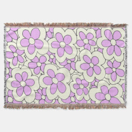 手描きピンクとクリームフラワーデザイン スローブランケット