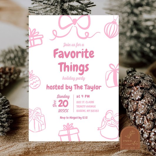 手描きピンクのお気に入り交換パーティー 招待状