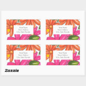 手描きピンクのオレンジ色の花パターンラベル 長方形シール (シート)