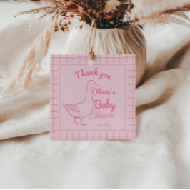 手描きピンクのガチョウ間抜けおもしろいベビーガールシャワー フェイバータグ