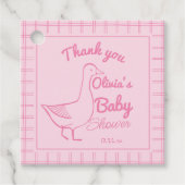 手描きピンクのガチョウ間抜けおもしろいベビーガールシャワー フェイバータグ (正面)