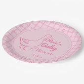 手描きピンクのガチョウ間抜けおもしろいベビーガールシャワー ペーパープレート (アングル)