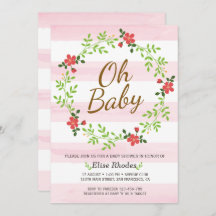 手描きピンクのストライプリース花ベビーシャワー