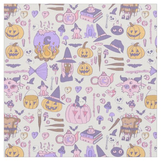 手描きピンクのハロウィーンアフリカの魔女の大釜 ファブリック (クローズアップ)