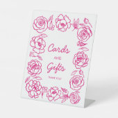 手描きピンクのフローラカードとギフト 台座サイン (正面)