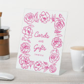 手描きピンクのフローラカードとギフト 台座サイン (インサイチュ)