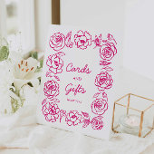 手描きピンクのフローラカードとギフト 台座サイン