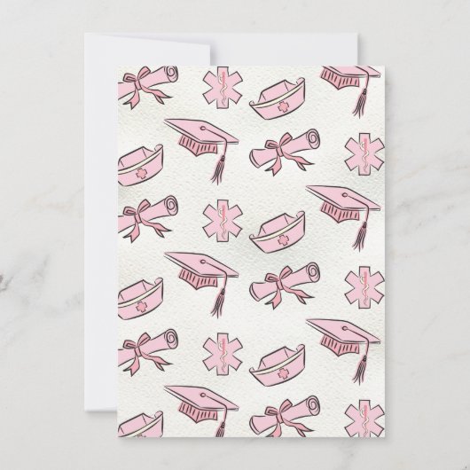 手描きピンクの医療処方箋の卒業 招待状 (裏面)