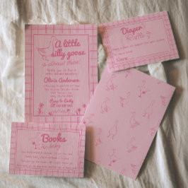 手描きピンクの間抜けガチョウ赤ちゃん女の子シャワー 招待状