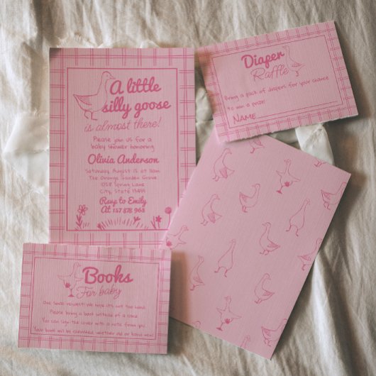 手描きピンクの間抜けガチョウ赤ちゃん女の子シャワー 招待状