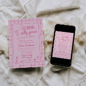 手描きピンクの間抜けガチョウ赤ちゃん女の子シャワー 招待状