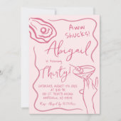 手描きピンクオイスターカクテル大人誕生日 招待状 (正面)