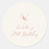手描きピンクカクテルガール30歳の誕生日 ラウンドシール (正面)