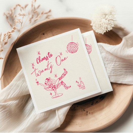 手描きピンクコースタルカウガール21歳の誕生日 スタンダードカクテルナプキン