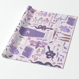 手描きピンクハロウィーン棺桶ゾンビ ラッピングペーパー