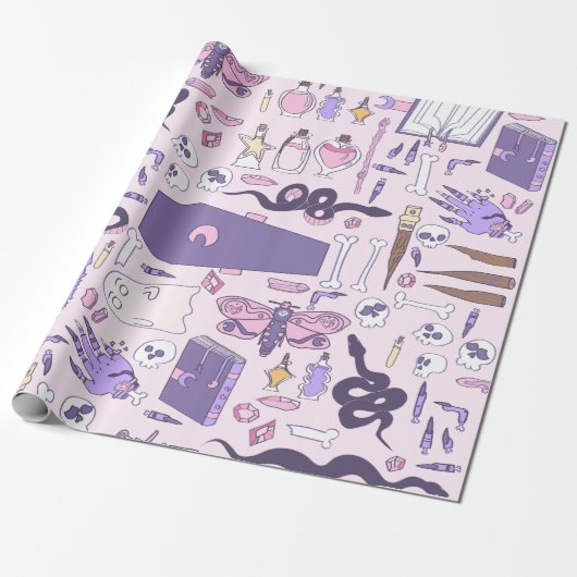 手描きピンクハロウィーン棺桶ゾンビ ラッピングペーパー (アンロールド)