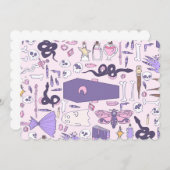 手描きピンクハロウィーン棺桶ゾンビ 招待状 (正面/裏面)