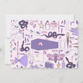 手描きピンクハロウィーン棺桶ゾンビ 招待状