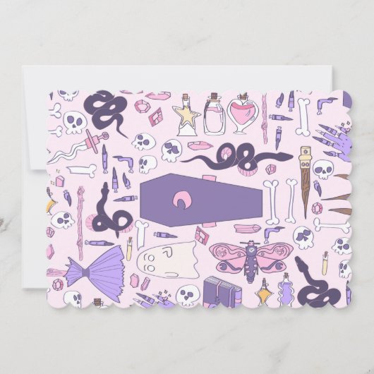 手描きピンクハロウィーン棺桶ゾンビ 招待状 (正面)