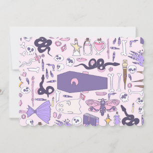 手描きピンクハロウィーン棺桶ゾンビ 招待状