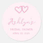 手描きピンクハートブライダルシャワーシール ラウンドシール (正面)